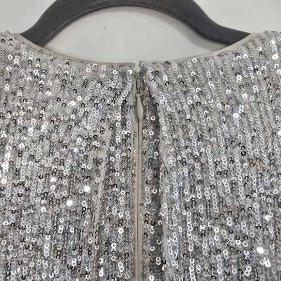 Eliza J. Sequin Evening Dress in Nude and silver with Puff Sleeves surplice even - Picture 12 of 16